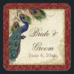 Sticker Carré Peacock & Feathers Formal Wedding Favor Seals Tags<br><div class="desc">PALETTE DE COULEUR : rouge bordeaux profond, bronzé, crème, bleu royal, vert et rouille. DESIGN : Ces autocollants peuvent être utilisés à de nombreuses fins pour rendre votre célébration mariage extra spécial pour très peu de coût. Utilisez-les comme toppers de cupcake pour les douches nuptiales (utilisez simplement un carton légèrement...</div>