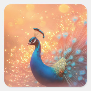 Sticker Carré Peacock Majestic avec Plumage Vibrant