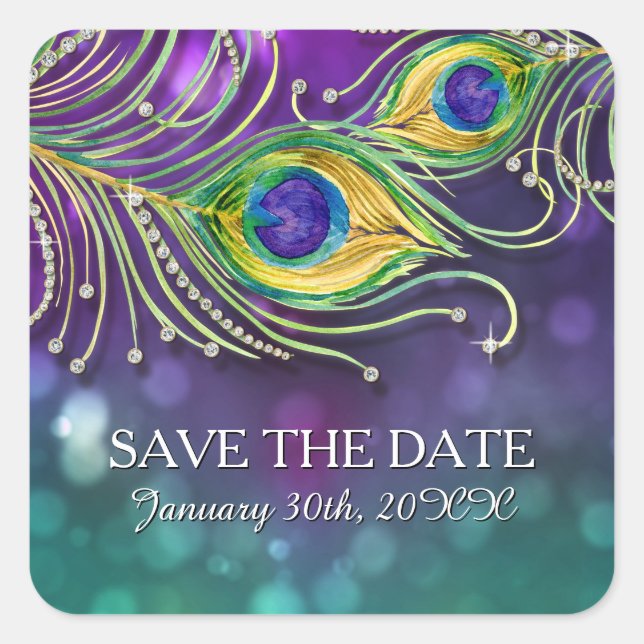 Sticker Carré Peacock Mariage Bijoux Plumes Bokeh (Devant)