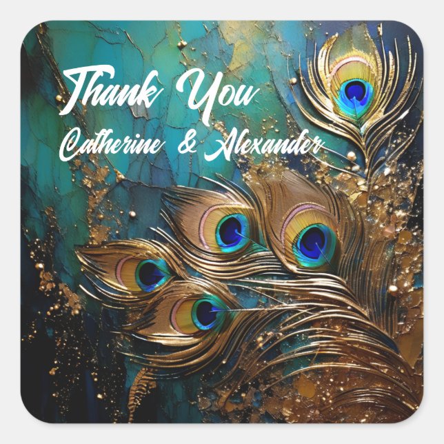 Sticker Carré Peacock plumes élégant (Devant)