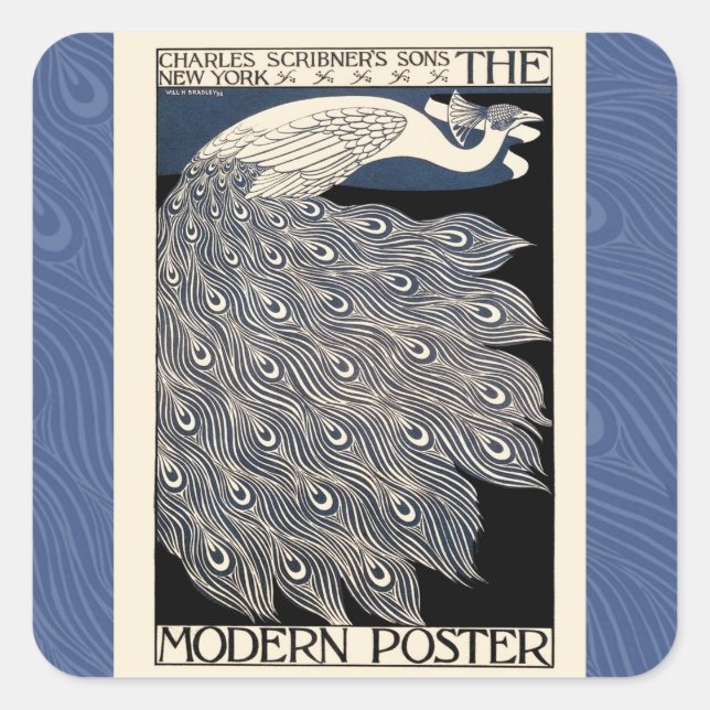 Sticker Carré Peacock Vintage Bleu Art Nouveau (Devant)