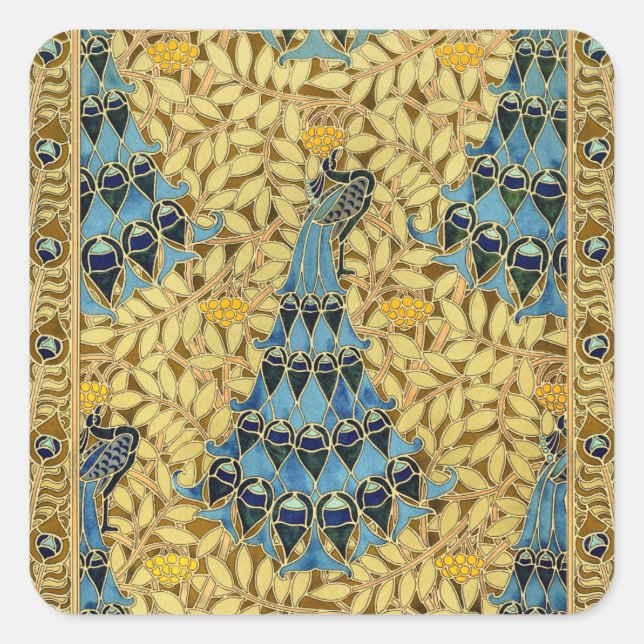 Sticker Carré Peacocks Birds Rowan Trees Art Nouveau (Devant)
