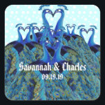 Sticker Carré Peacocks vintages Embrasser les cadeaux de mariage<br><div class="desc">Peacocks vintages Embrasser les cadeaux de mariage</div>