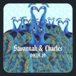 Sticker Carré Peacocks vintages Embrasser les cadeaux de mariage<br><div class="desc">Peacocks vintages Embrasser les cadeaux de mariage</div>