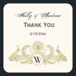 Sticker Carré Peacocks vintages Monogram Faux Gold Ivory BG<br><div class="desc">Peacocks vintages avec Monogramme - Couleur Arrière - plan ivoire Invitations personnalisables et accessoires avec une image stylisée vintage d'un Peacocks avec Monogramme. Vous pouvez facilement modifier ces produits en ajoutant des champs de texte, en supprimant des champs de texte existants, en modifiant des images de conception ou en ajoutant...</div>