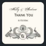 Sticker Carré Peacocks vintages Monogram Ivory BG<br><div class="desc">Peacocks vintages avec Monogramme - Couleur Arrière - plan ivoire Invitations personnalisables et accessoires avec une image stylisée vintage d'un Peacocks avec Monogramme. Vous pouvez facilement modifier ces produits en ajoutant des champs de texte, en supprimant des champs de texte existants, en modifiant des images de conception ou en ajoutant...</div>