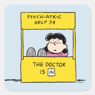 Sticker Carré Peanuts   Lucy & the Doctor Is In