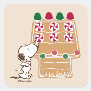 Sticker Carré Peanuts Maison en pain d'épices de Snoopy