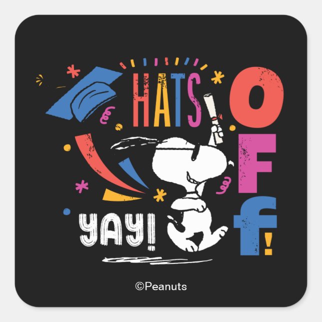 Sticker Carré Peanuts Snoopy Hats Off To You Graduation Congrats (Devant)