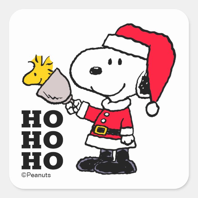 Sticker Carré Peanuts | Snoopy & Woodstock Ho Ho Ho (Devant)