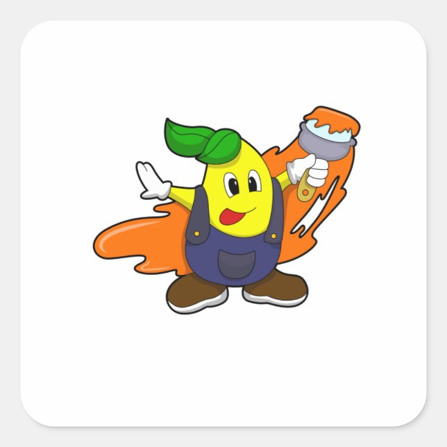 Sticker Carré Pear as Painer with Paint brush (Devant)