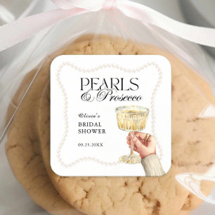 Sticker Carré Pearls & Prosecco Élégant Brunch Enterrement de Vi