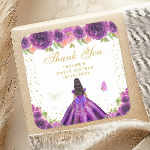 Sticker Carré Peau foncée violette Florale Princesse Sweet sixte