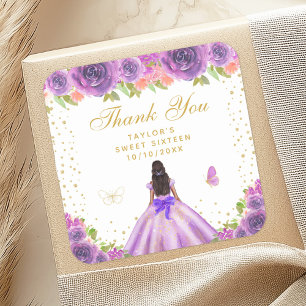 Sticker Carré Peau foncée violette Florale Princesse Sweet sixte