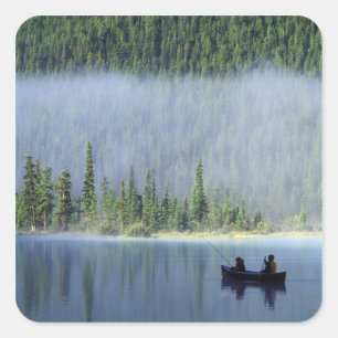 Sticker Carré Pêche des garçons au lac Waterfowl, Banff Nation