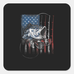 Sticker Carré Pêche Drapeau américain Vintage Usa Basse Pêcheur