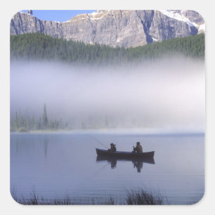 Sticker Carré Pêche en canoë au lac Waterfowl, Banff National