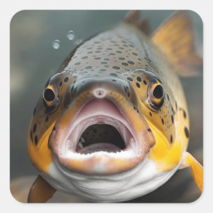 Sticker Carré Pêche en vol de truite arc-en-ciel