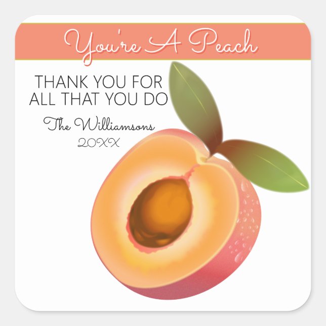 Sticker Carré Pêche Fruit | Merci (Devant)