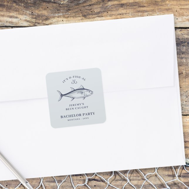 Sticker Carré Pêche pour l'enterrement de vie de garçon du marié (Créateur téléchargé)