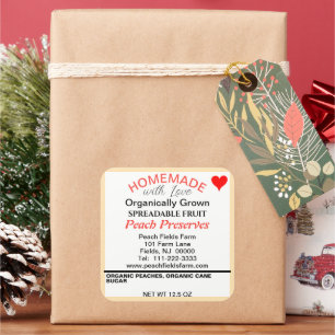 Sticker Carré Pêche Rouge Orange Biologique Conserve La Pêche