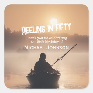 Sticker Carré Pêche Sunrise Pêcheur 50e anniversaire