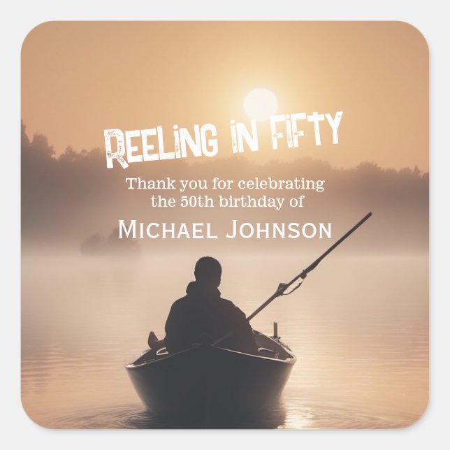 Sticker Carré Pêche Sunrise Pêcheur 50e anniversaire (Devant)