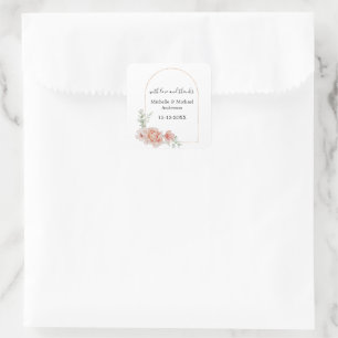 Sticker Carré Pêcher Floral Aquarelle Arche Mariage Favoriser