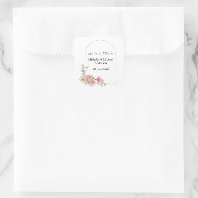 Sticker Carré Pêcher Floral Aquarelle Arche Mariage Favoriser (Sac)