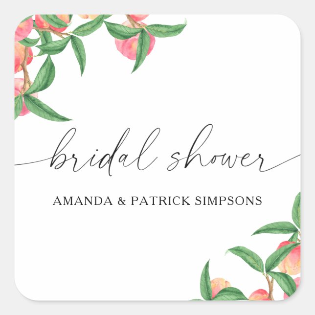 Sticker Carré Pêches - Baby shower pour mariage (Devant)
