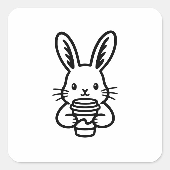 Sticker Carré Peeking Bunny with Coffee Cup (Devant)