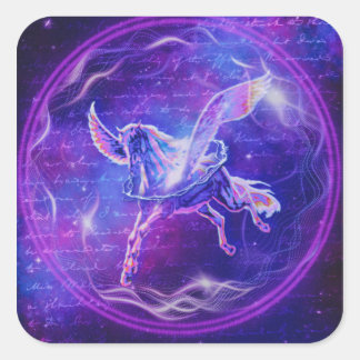 Sticker Carré Pégase Pourpre | Cheval ailé néon Art Galactique