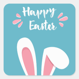 Sticker Carré Pegatina felices pascuas con orejas de conejo