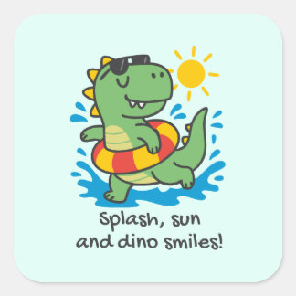 Sticker Carré Pegatina infantil de dinosaurio veraniego con flot