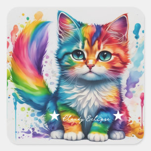 Sticker Carré Peintre Rainbow Kitten