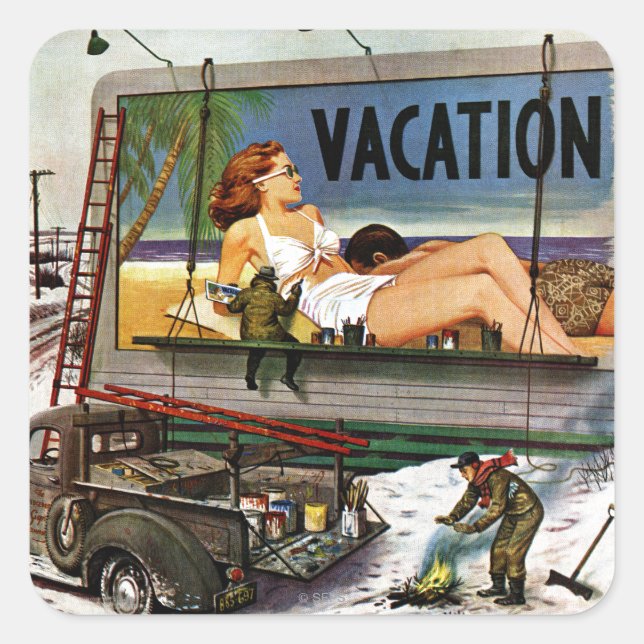 Sticker Carré Peintres en tableau en hiver par Stevan Dohanos (Devant)