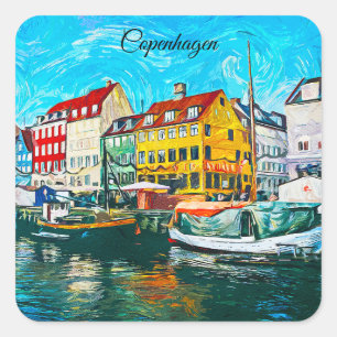 Sticker Carré Peinture à l'huile de Copenhague sur le front de m