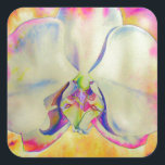 Sticker Carré peinture Abstraite à l'aquarelle d'orchidée de sau<br><div class="desc">Romantic elegant surreal abstract white and pink watercolor orchid painting by H Cooper</div>