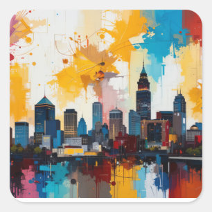 Sticker Carré peinture abstraite de la skyline d'Atlanta Géorgie