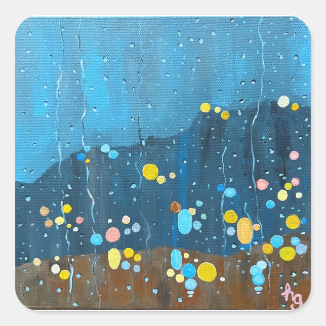 Sticker Carré Peinture Abstraite de pluie (Devant)