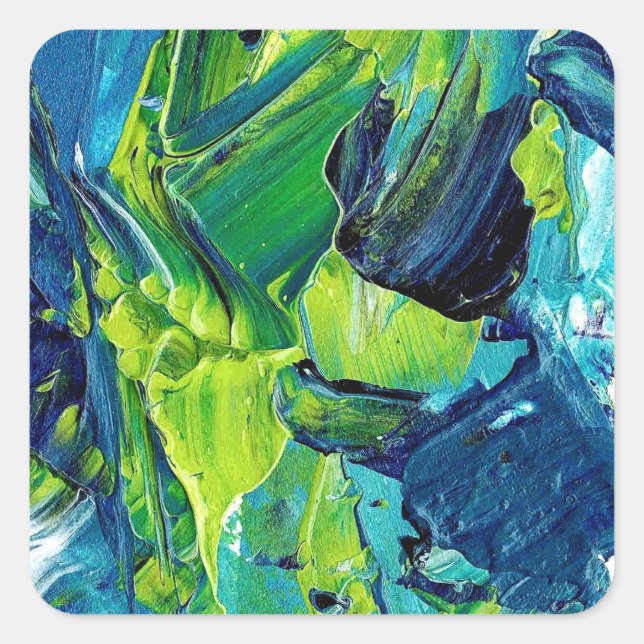Sticker Carré Peinture acrylique abstraite en bleu (Devant)