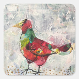 Sticker Carré Peinture acrylique artisanale _ bocho oiseau