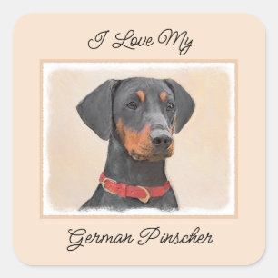 Sticker Carré Peinture allemande Pinscher peinture art animal or