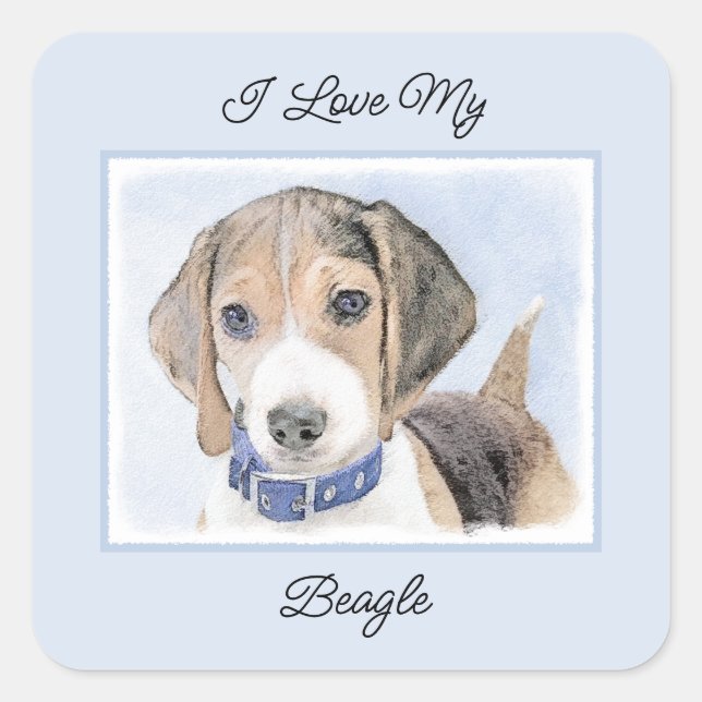 Sticker Carré Peinture beagle - Cute Original Chien Art (Devant)
