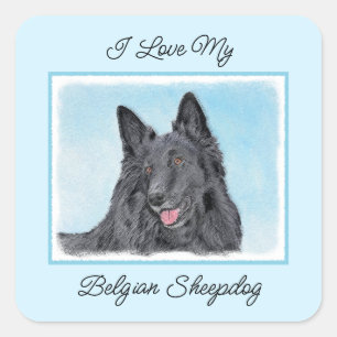 Sticker Carré Peinture belge Sheepdog - Cute Original Chien Art