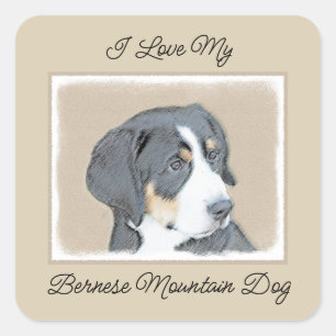 Sticker Carré Peinture bernoise de chien de montagne - Art origi