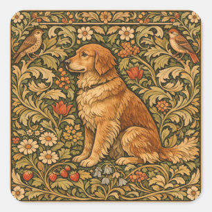 Sticker Carré Peinture bohème élégante vintage de Golden Retriev