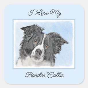 Sticker Carré Peinture Collie Bordure - Joli art original chien