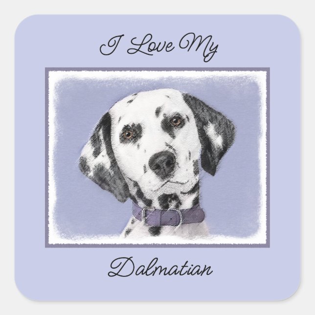Sticker Carré Peinture Dalmatienne - Cute Original Chien Art (Devant)