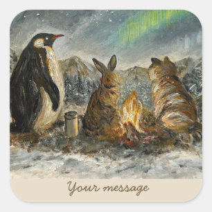 Sticker Carré Peinture d'animaux auroraux fantaisistes persistan